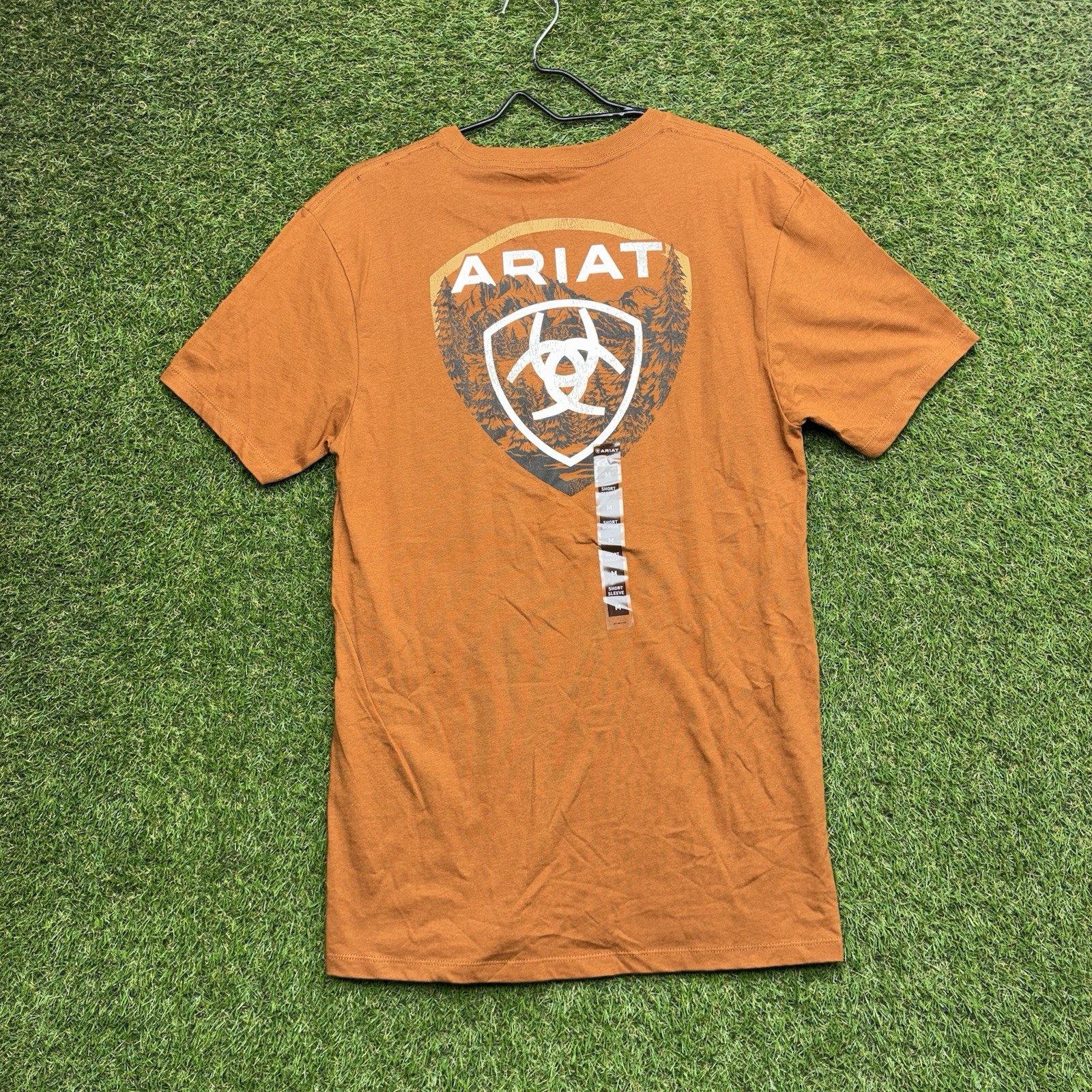 Ariat Simple Seal Shirt Mens Medium Short Sleeve Forest Badge Orange 10058887