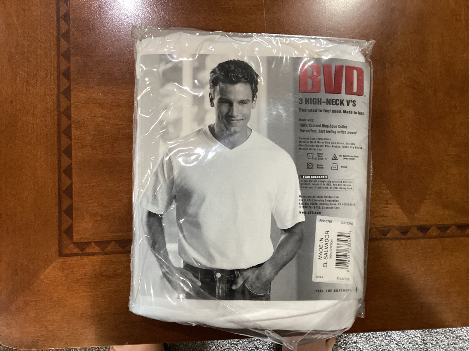 Brand New Vintage BVD High Neck V White T Shirt Size XL (46-48) 3-pack NOS