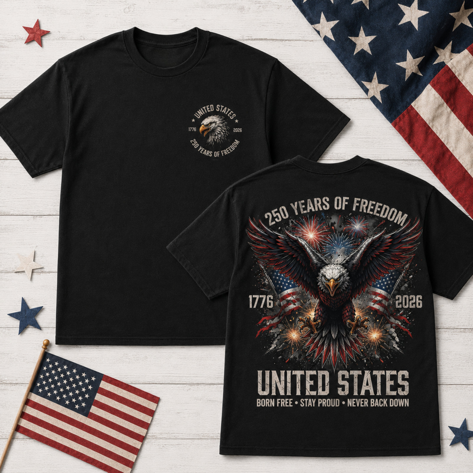250 Years of Freedom Shirt Men USA We The People Patriotic Eagle July 4th(S-5XL)
