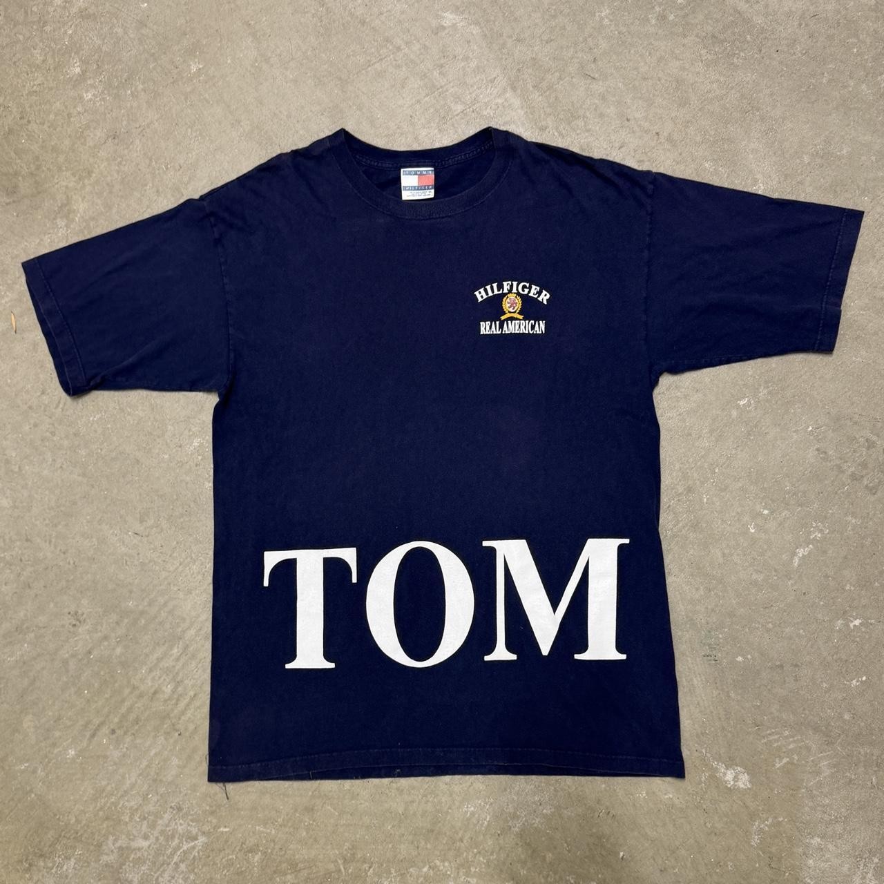 vintage 90s tommy hilfiger big logo tee navy oversized