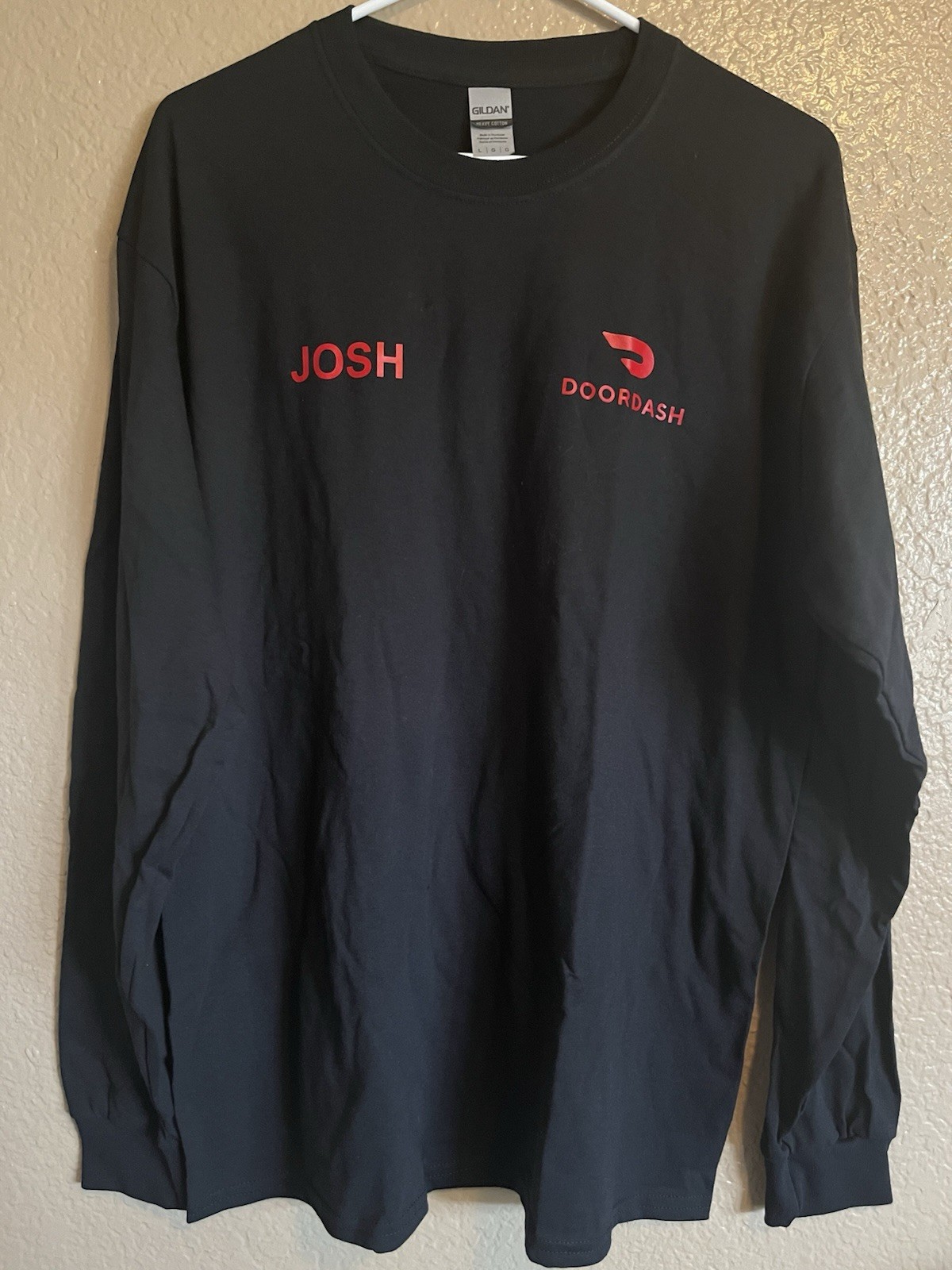 Gildan Black Cotton Jersey DoorDash Josh Graphic Men’s Crew Neck Long Sleeve L
