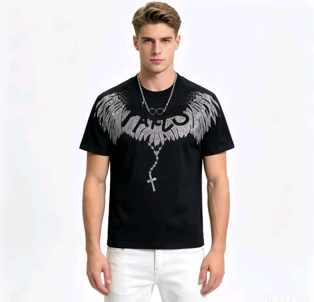 New Men Luxury Diamond Wings Rhinestones Fashion T-Shirt High Quality