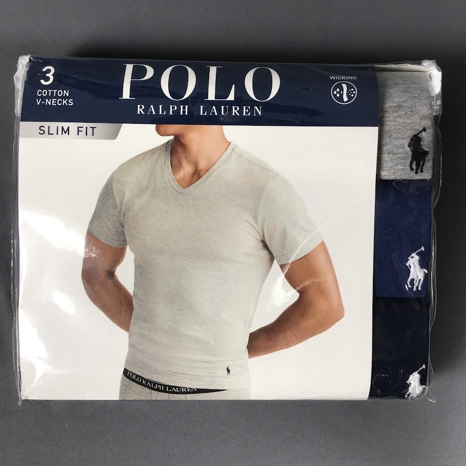 POLO RALPH LAUREN Men’s Slim Fit Cotton V-Neck Undershirt T-Shirt 3-Pack