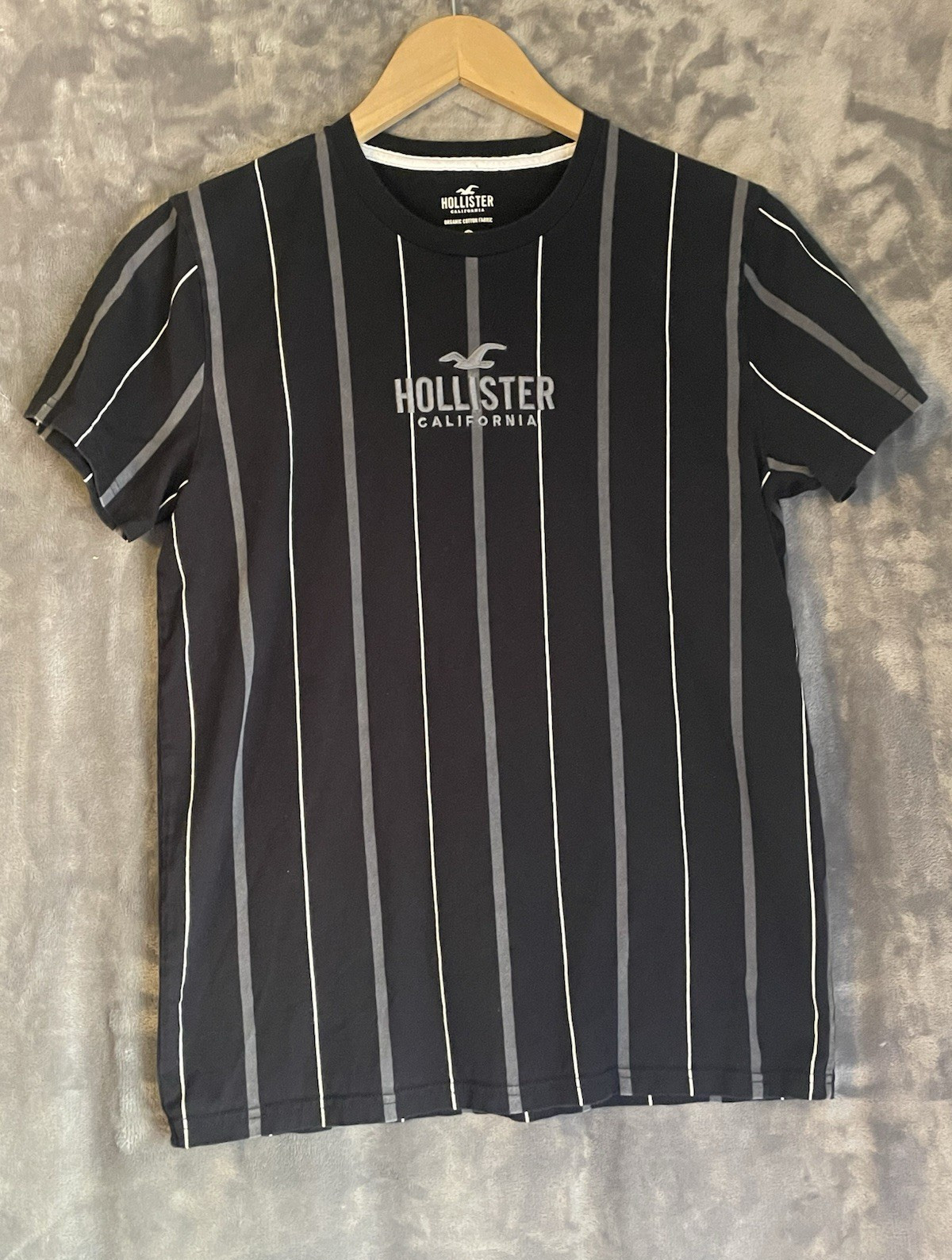 Hollister California Mens Black Striped Logo Crew Neck Short Sleeve T-Shirt S