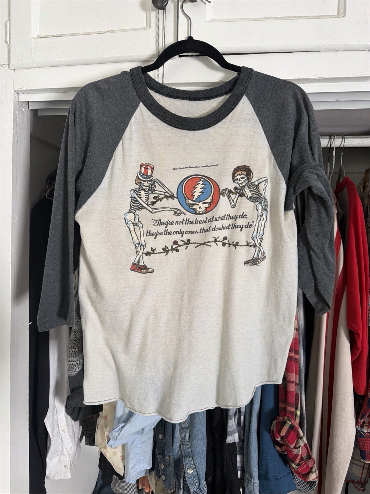 Vintage 1980 Grateful Dead Warfield Theatre Music Band Graphic Raglan Jersey M