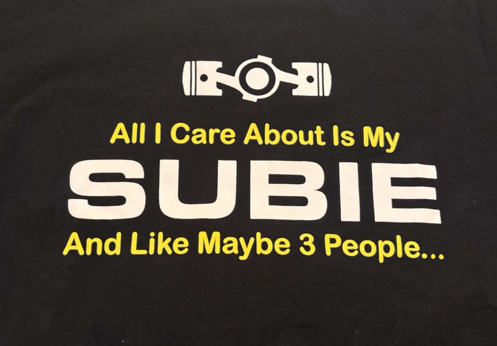Subaru Short Sleeve T-Shirt size M – Black – NEW – All I Care About Is My Subie