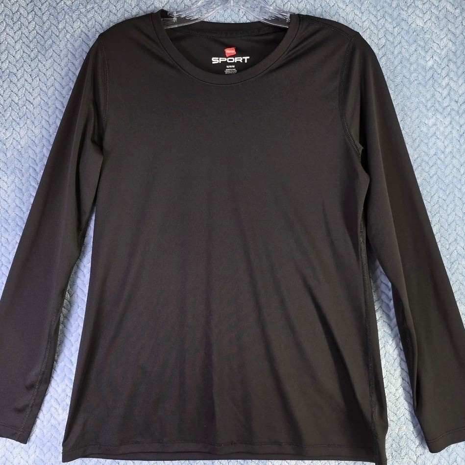Hanes Sport Mens Black Long Sleeve Performance Tee Shirt Size Medium BKC 09308