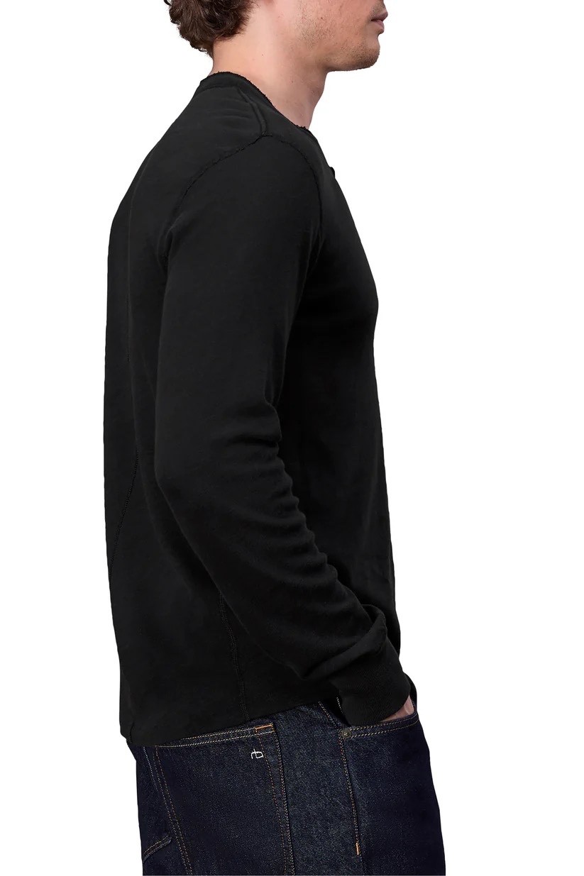 RAG & BONE Men’s Long Sleeve Classic Flame Henley T-Shirt, Jet Black, Size XL
