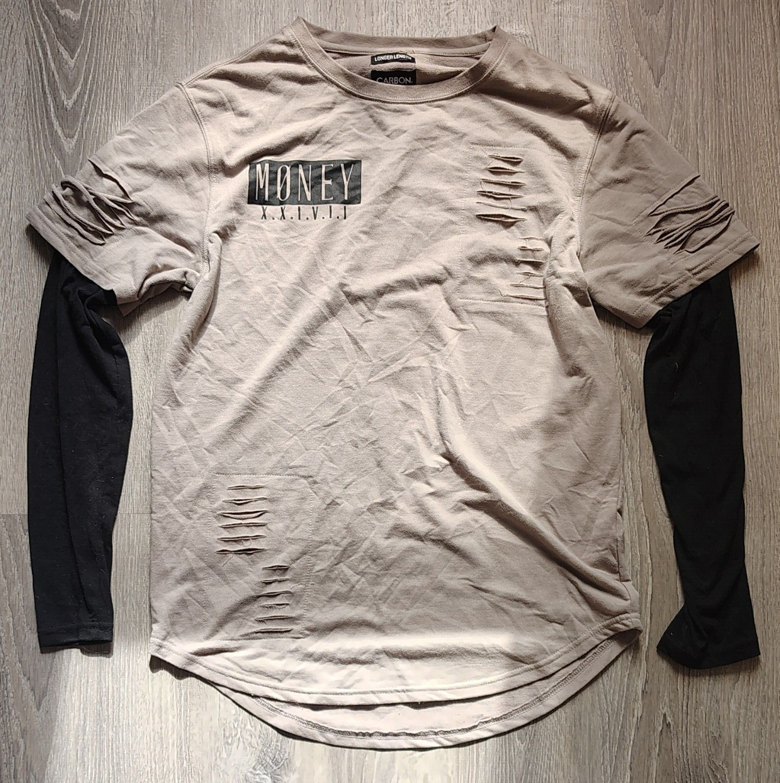Carbon Men’s Long Sleeve T-Shirt Medium Longer Length Layered Money Slash