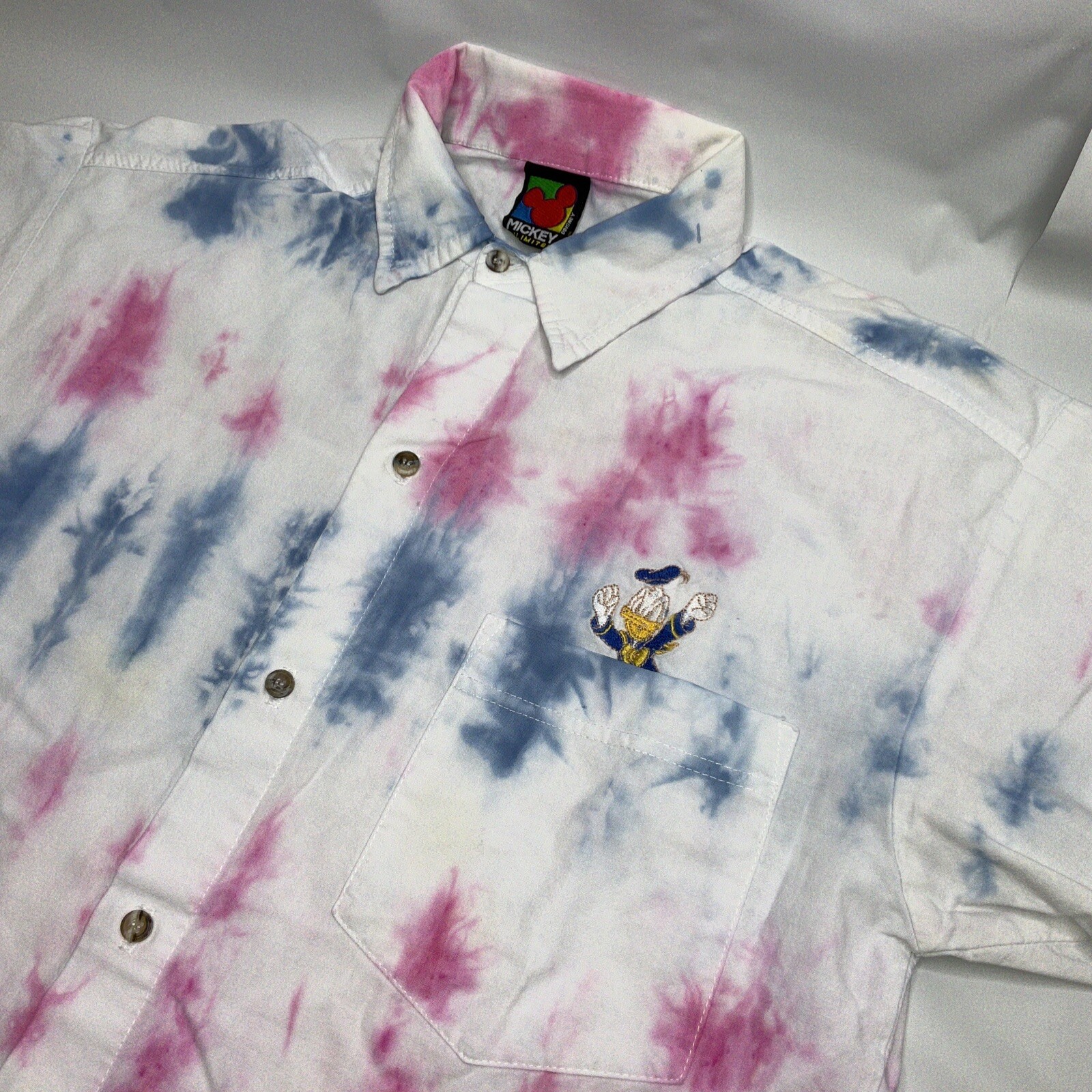 Vintage Disney Mickey Unlimited Shirt Sz M Donald Duck Tie Dye 90s Button Front