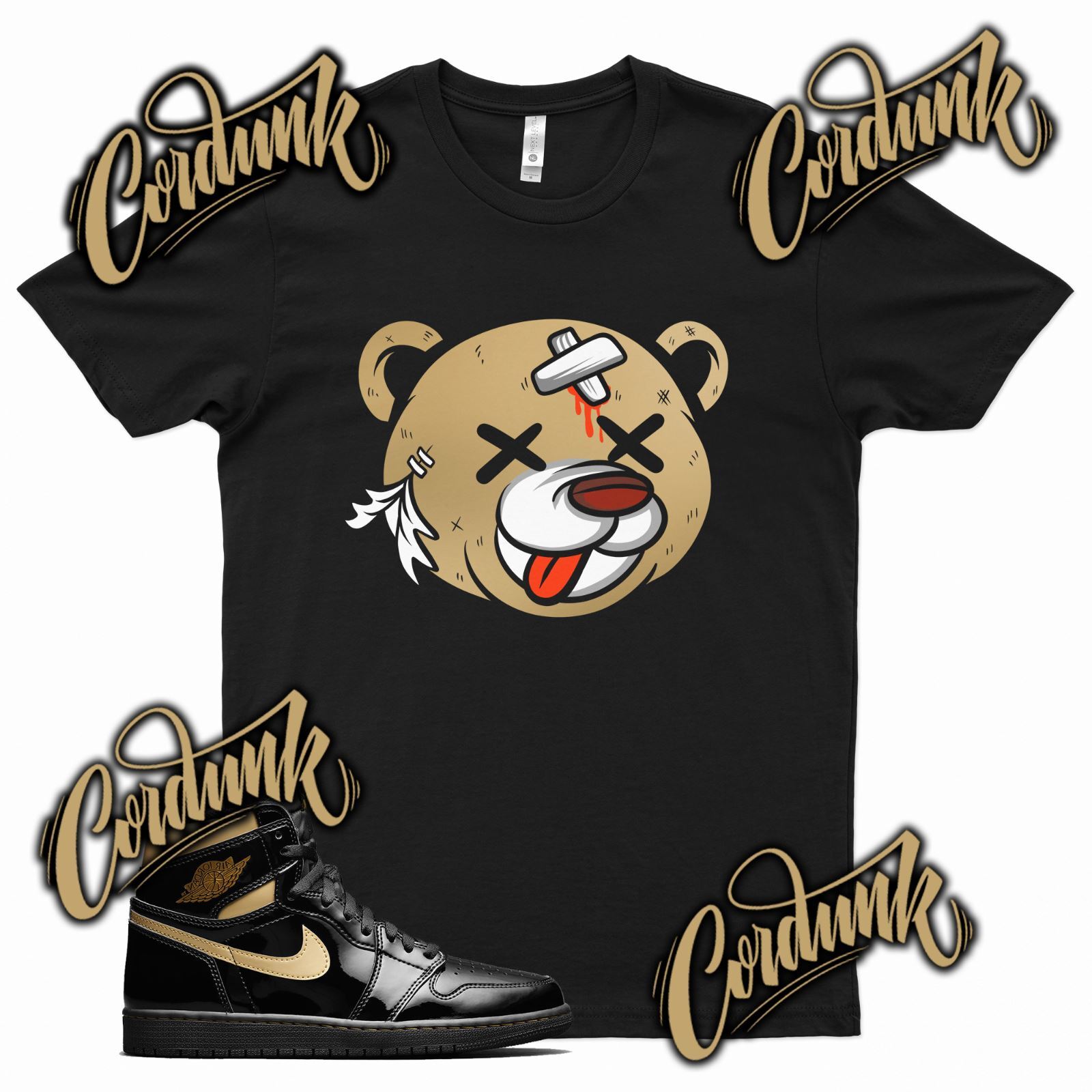 Black DEAD BEAR T Shirt match J1 1 Metallic Gold SE Patent Leather Mid