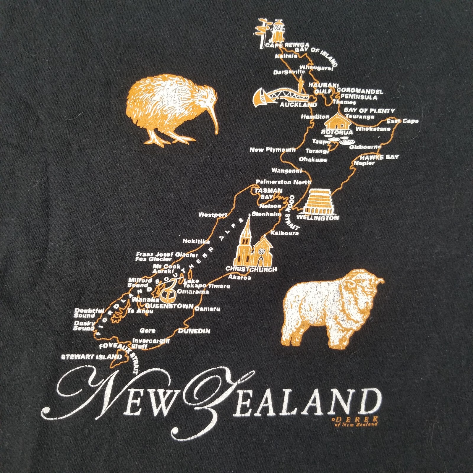 VTG NEW ZEALAND Map Kiwi Destination Shirt Sz Medium Tourist Club See Pics