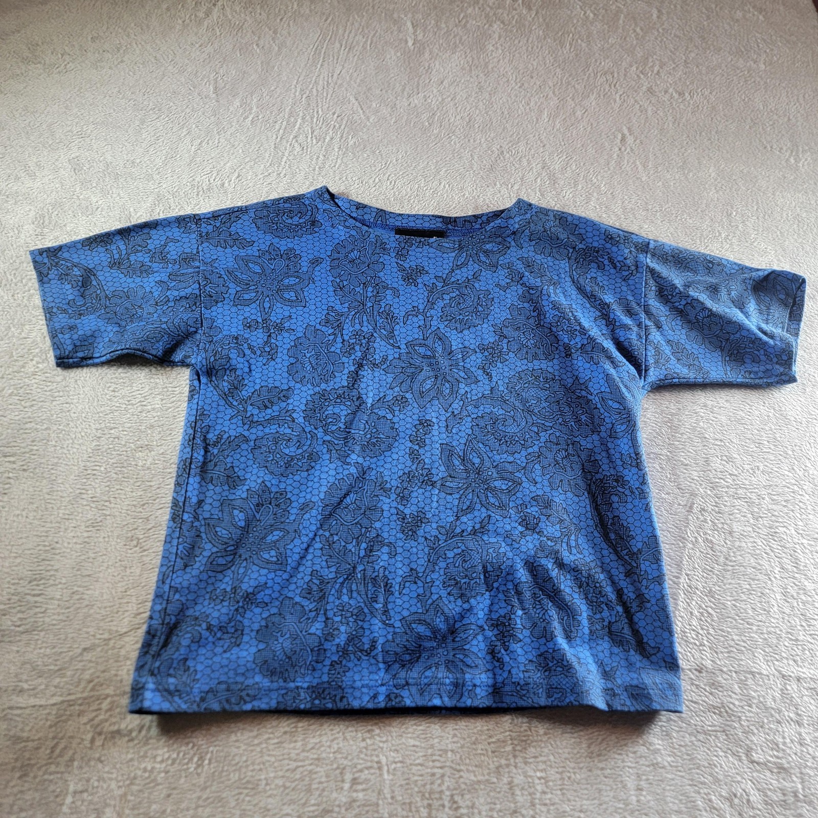 Vintage Pierre Cardin Shirt Mens Medium Blue Floral Print Made USA Graphic Tee