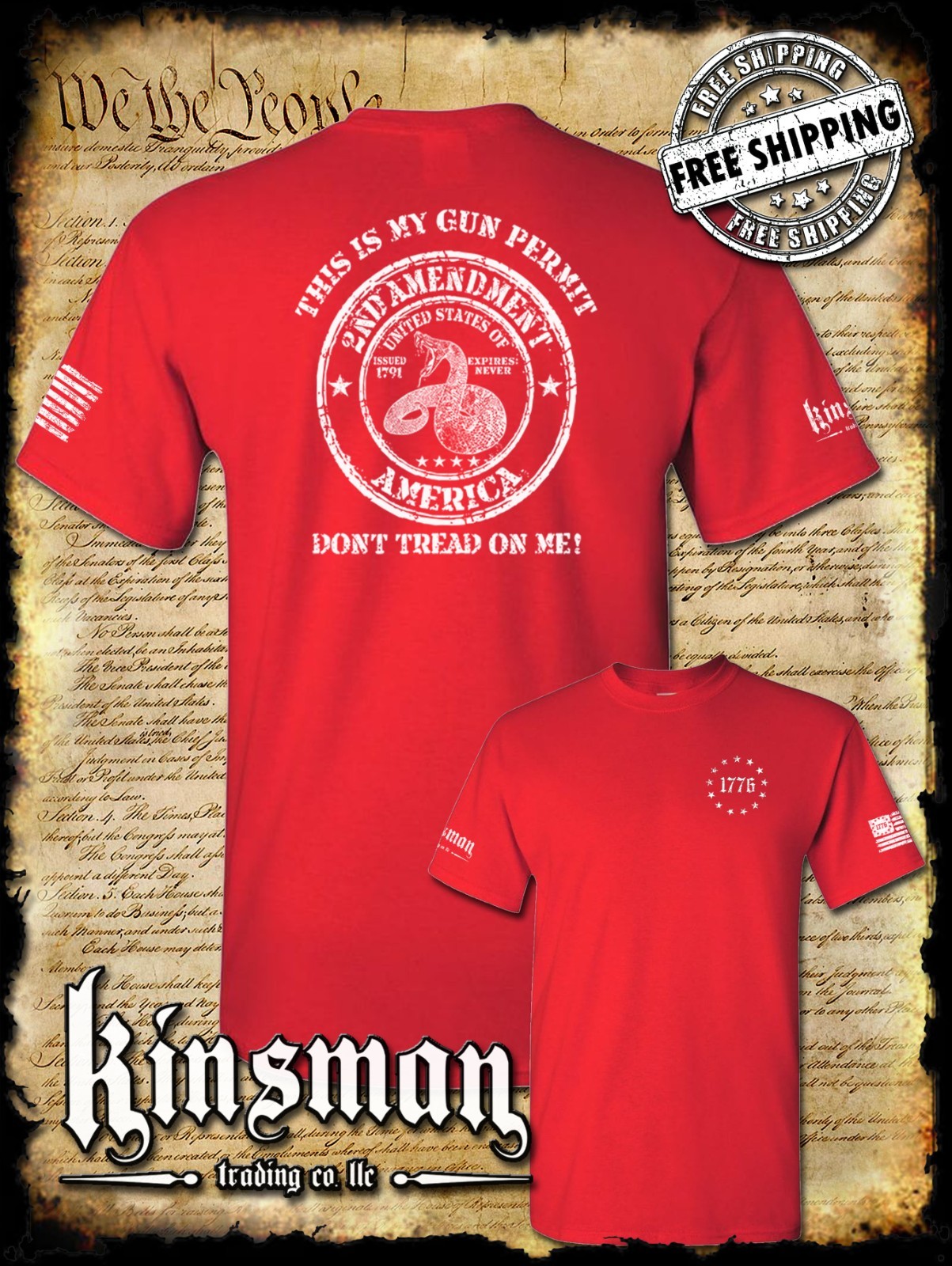 This Is My GUN PERMIT Don’t Tread on Me 2nd Amendment T-Shirt Firearm Rights USA