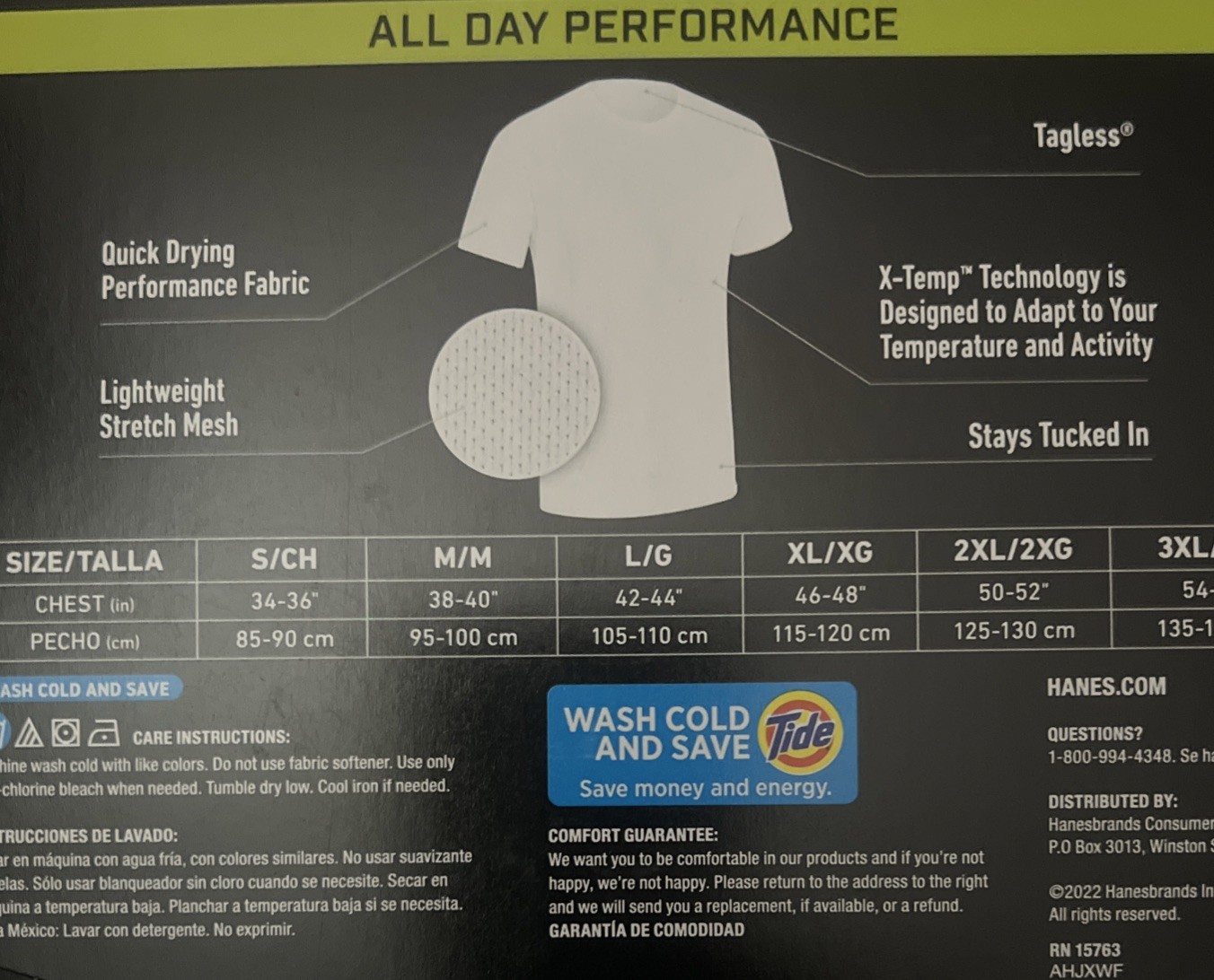 2XL Hanes Men 3 Pack Tagless X-Temp All day Performance T-Shirts White