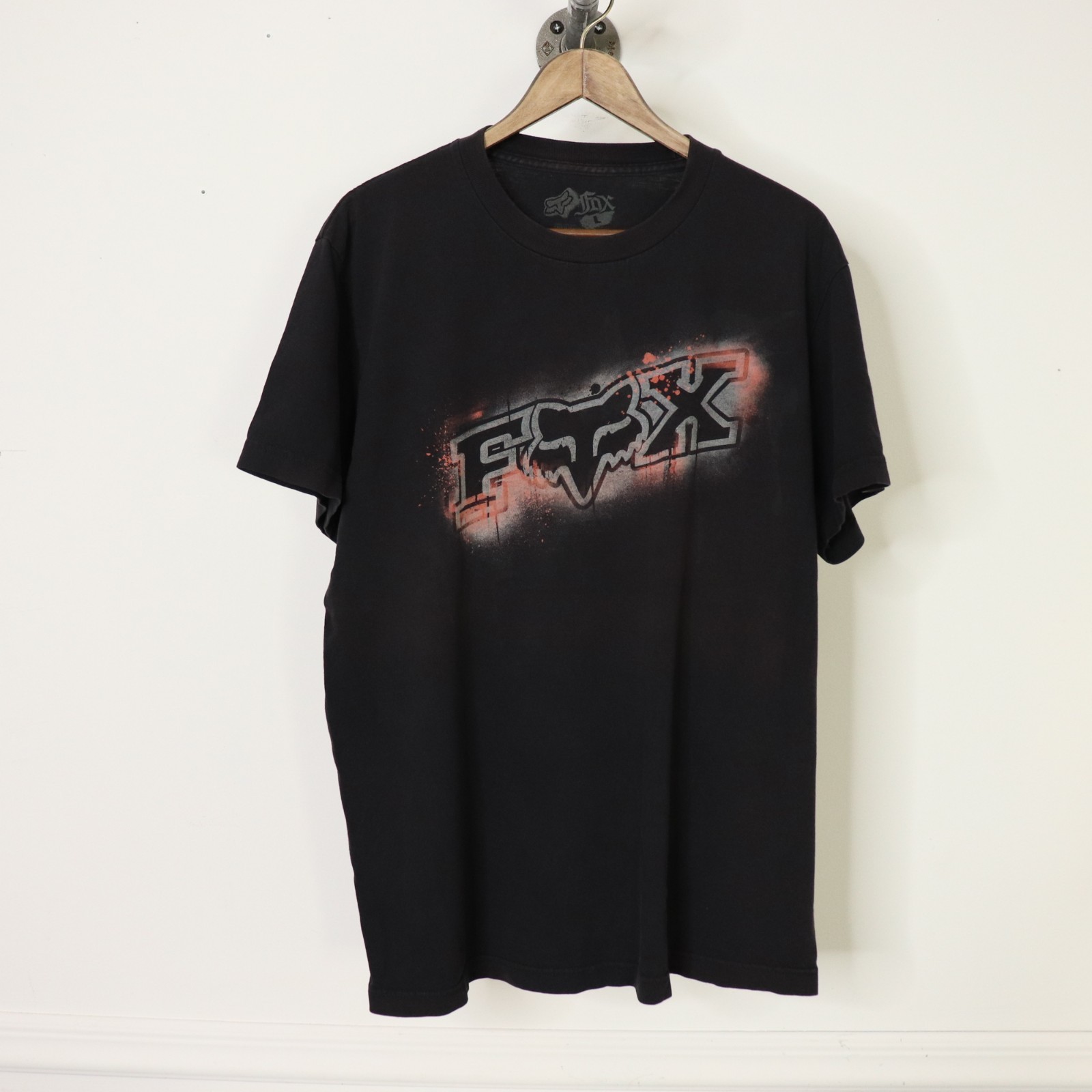 Vintage Fox Racing Motocross Black Graphic T-shirt Mens Size Large Faded
