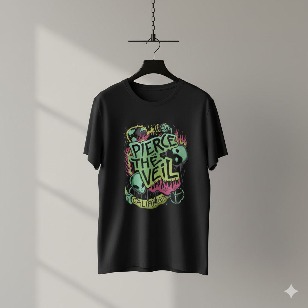 Pierce The Veil California Graphic T-Shirt Emo Post Hardcore Tee – S443