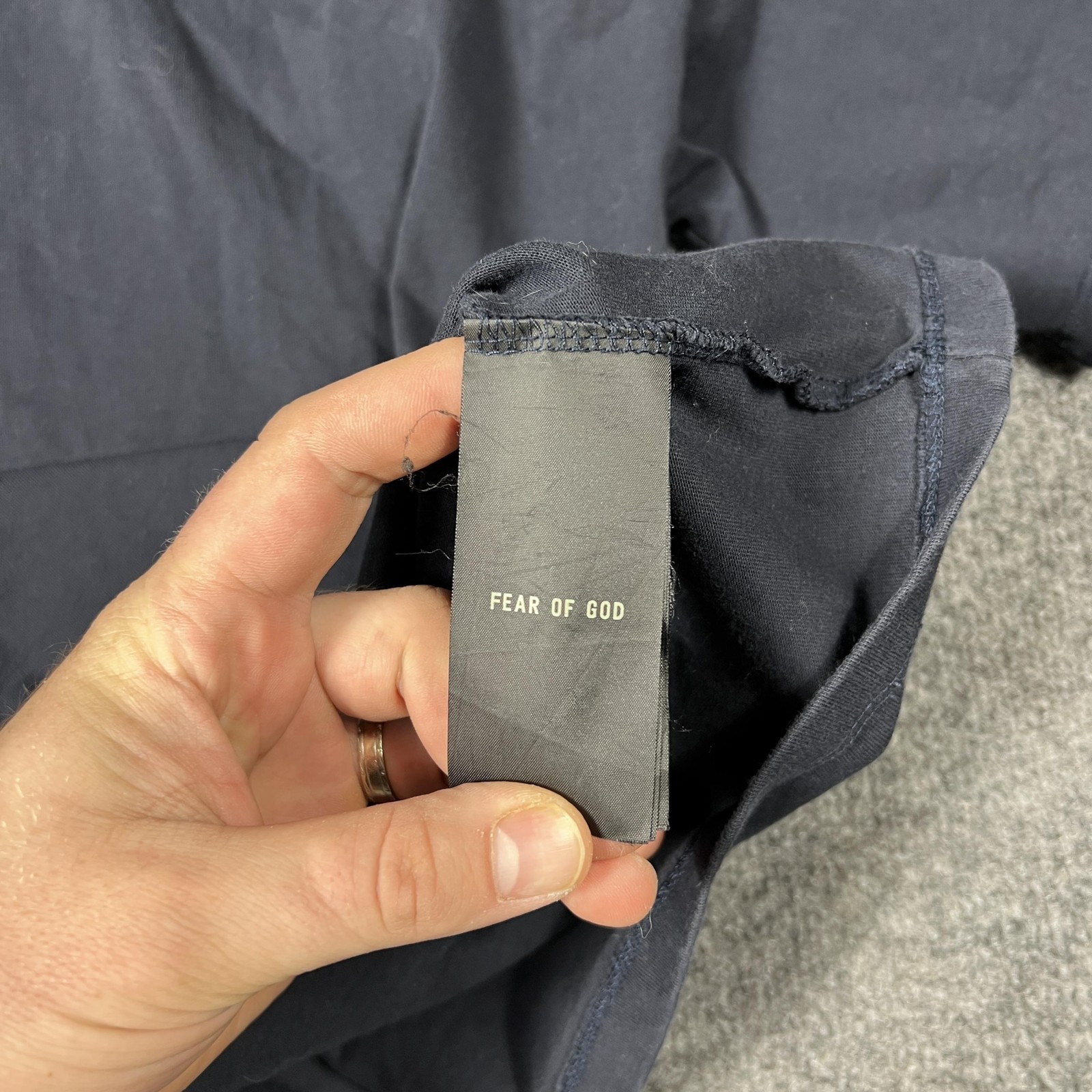 Fear Of God Shirt Mens XL Navy Blue 7 Back Graphic Made USA Cotton Flaw
