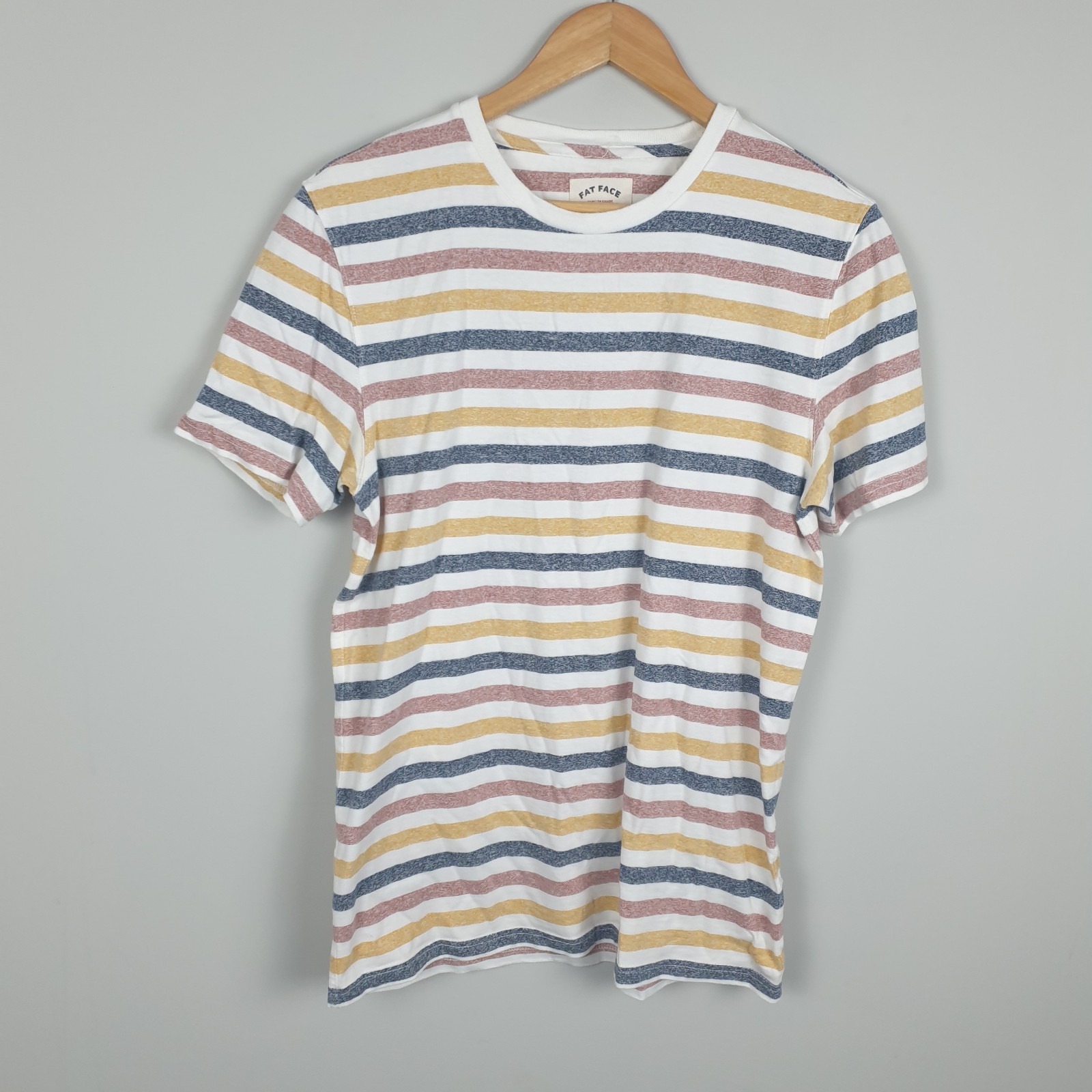 FatFace T Shirt Mens Medium Multicoloured Stripe Print Soft Feel Relaxed Coastal