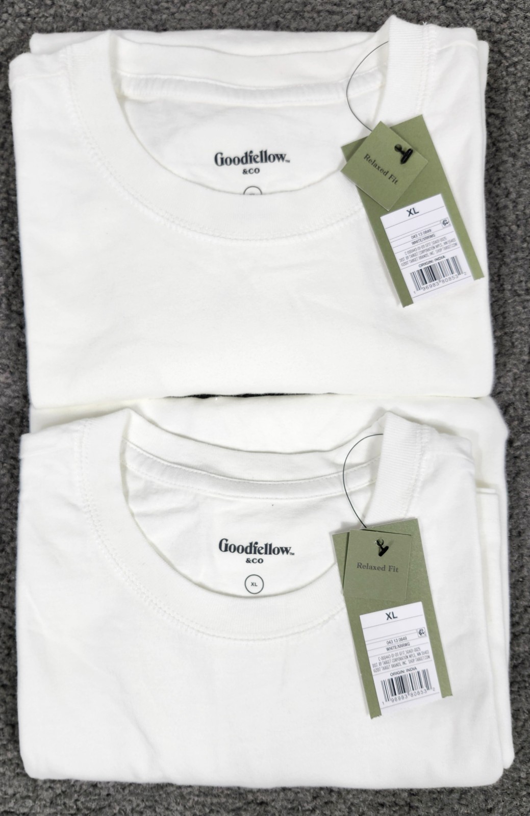 Men’s Crew Neck T Shirt XL White “Pack of 2” Pocket Relaxed Fit Goodfellow Co