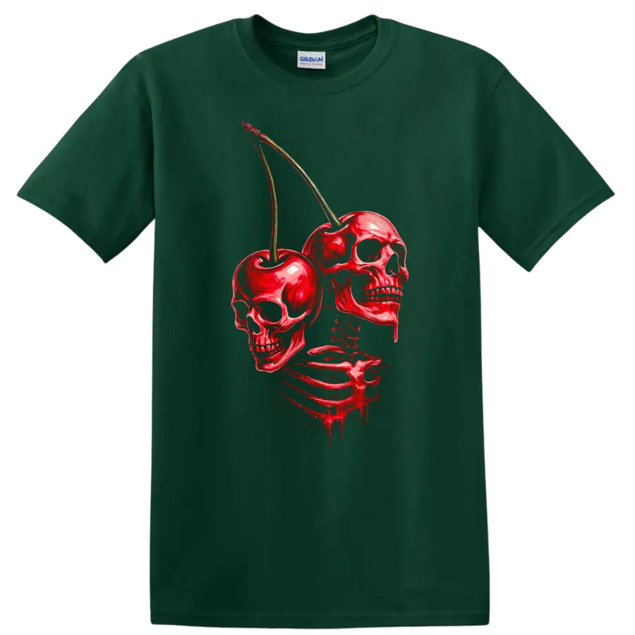 Skull Cherry Skeleton Graphic T Shirt Creepy Halloween Tee Art Design