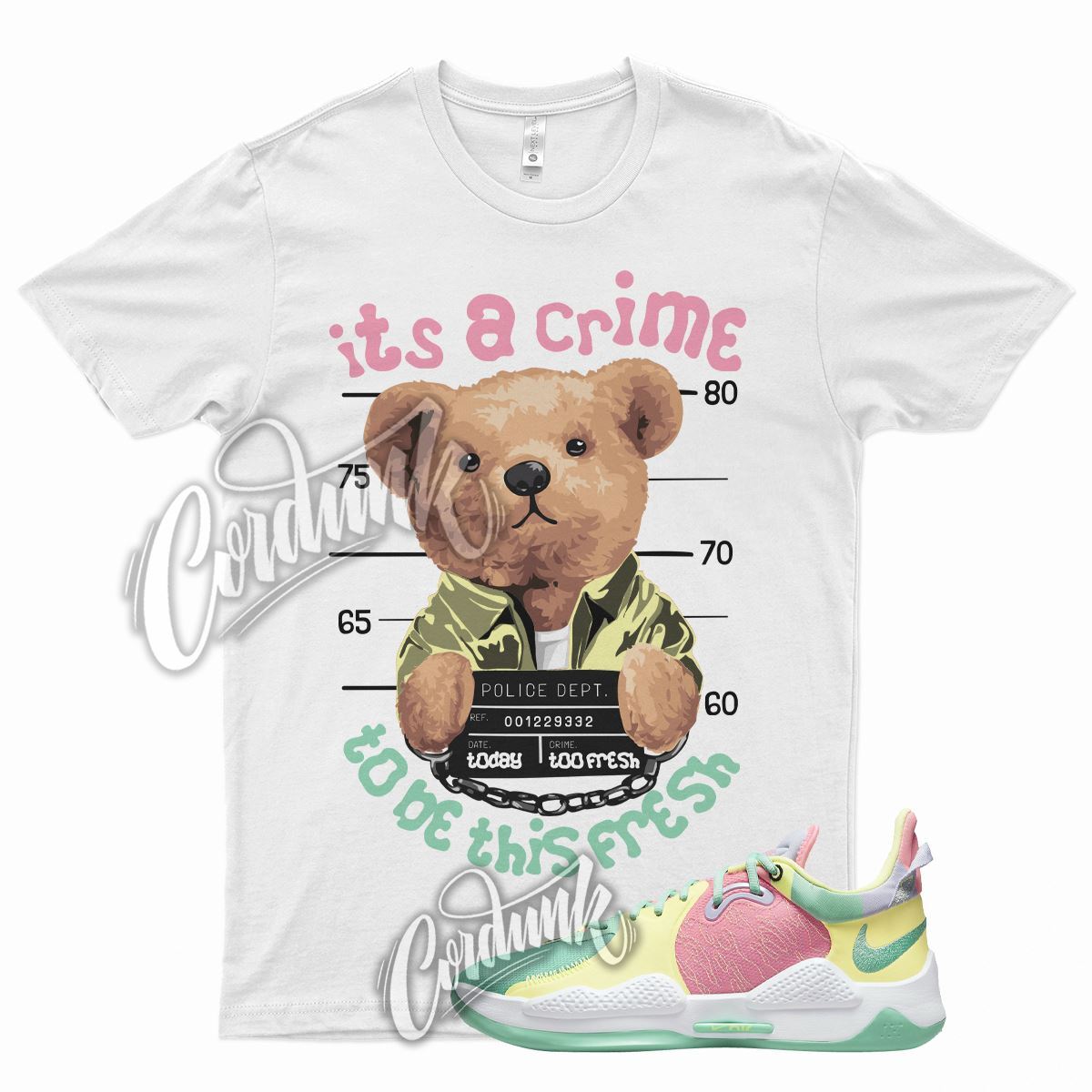White CRIME Shirt for N PG 5 Daughters Sunset Pulse Green Pastel Purple Pink