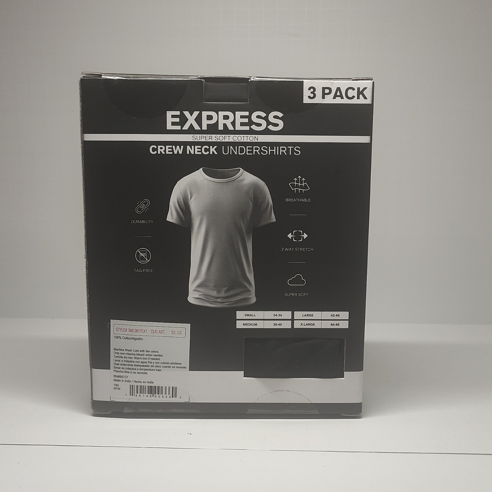 Express Super Soft Cotton Men’s Crew Neck Undershirts 3-Pack White L