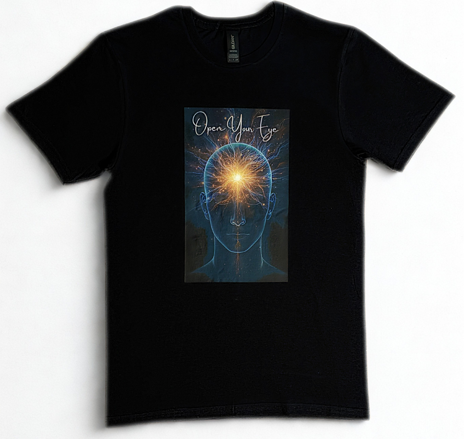 DTF Custom Made – OPEN YOUR EYE Short Sleeve T-Shirt – Black & White SML
