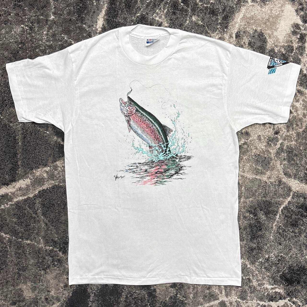 Vintage Fish Shirt Mens Large 90s Single Stitch Nature Fishing Animals USA Made