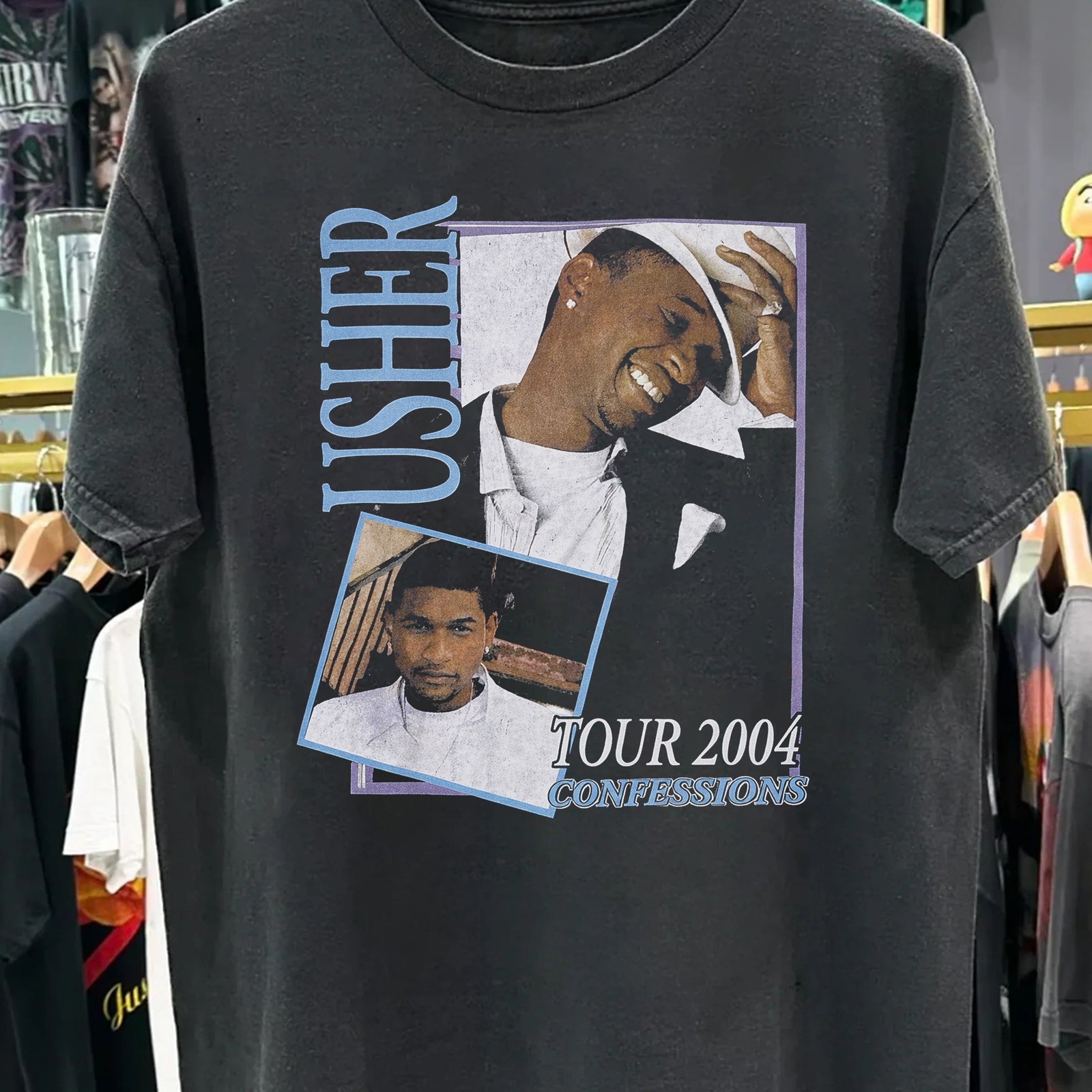 Rare 2004 Usher Confessions Tour Washed T-Shirt Black L