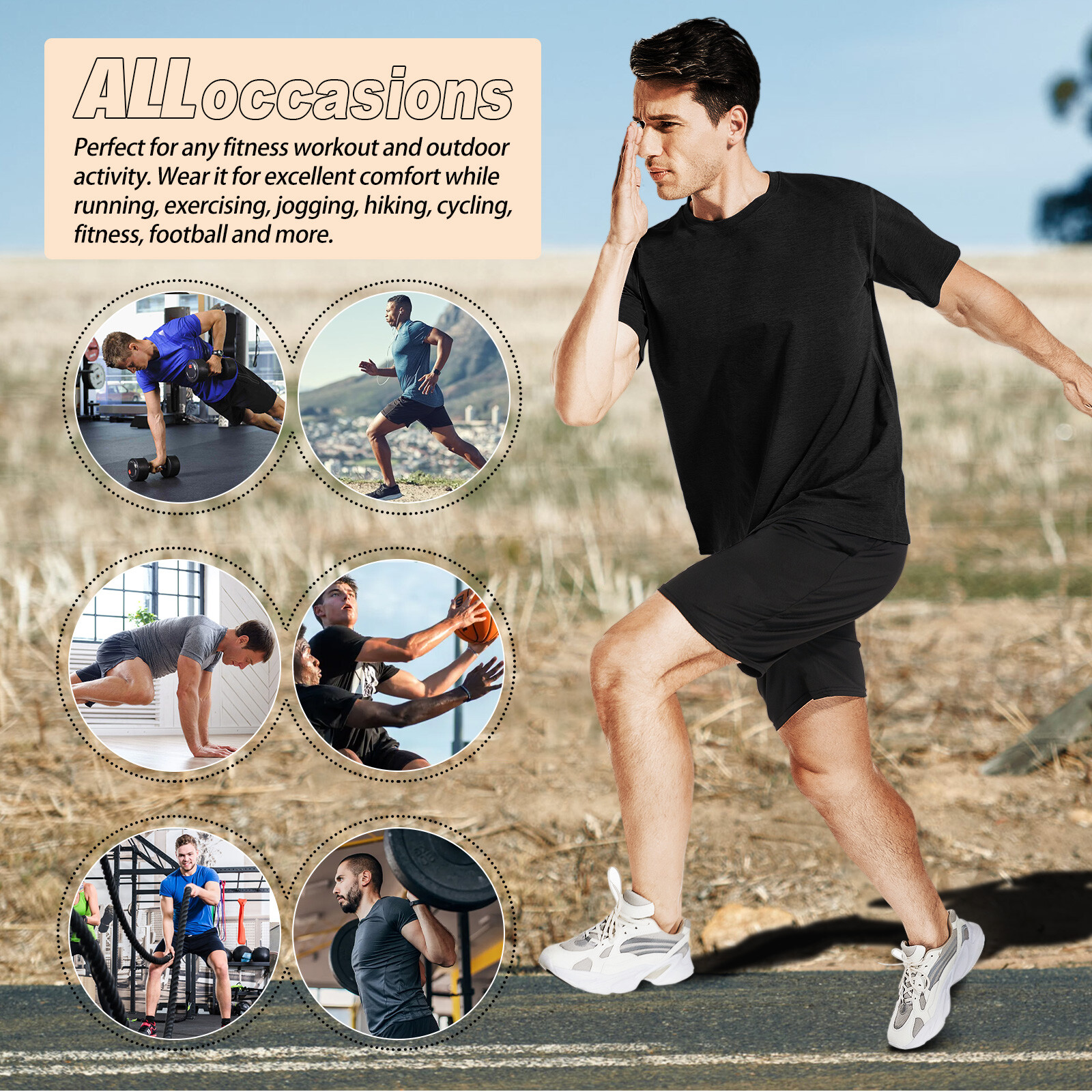 Mens T-shirts Short Sleeve T-shirts Quick Dry Breathable Training Shirt Fitness