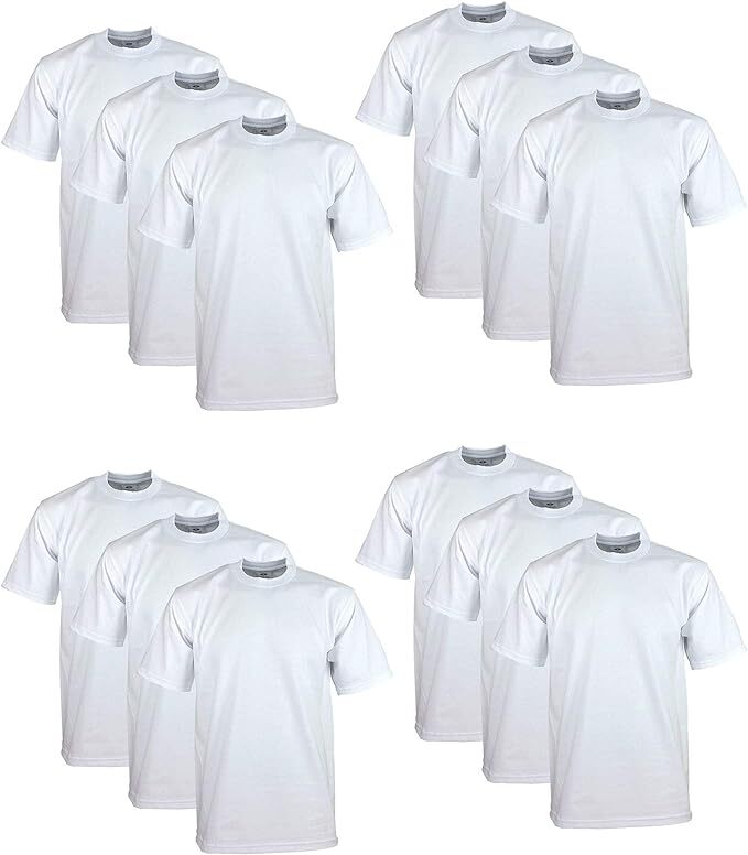 Pro Club Men’s 12-Pack Heavyweight Cotton Short Sleeve Crew Neck T-Shirt White