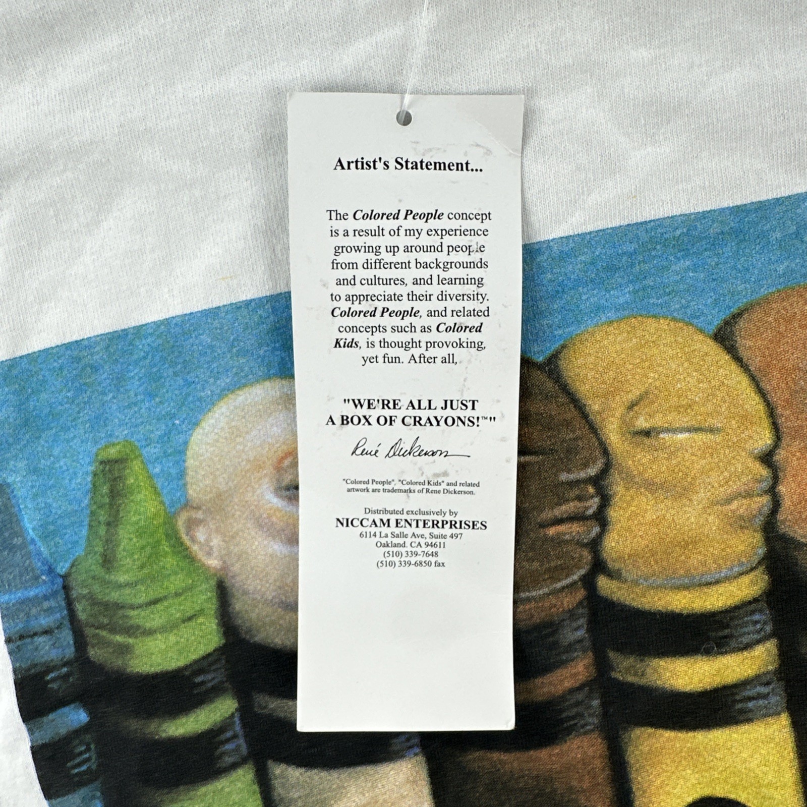 Vtg Tultex Mens XL White Shirt Rene Dickerson Colored People Art Tee 93 NWT 90s