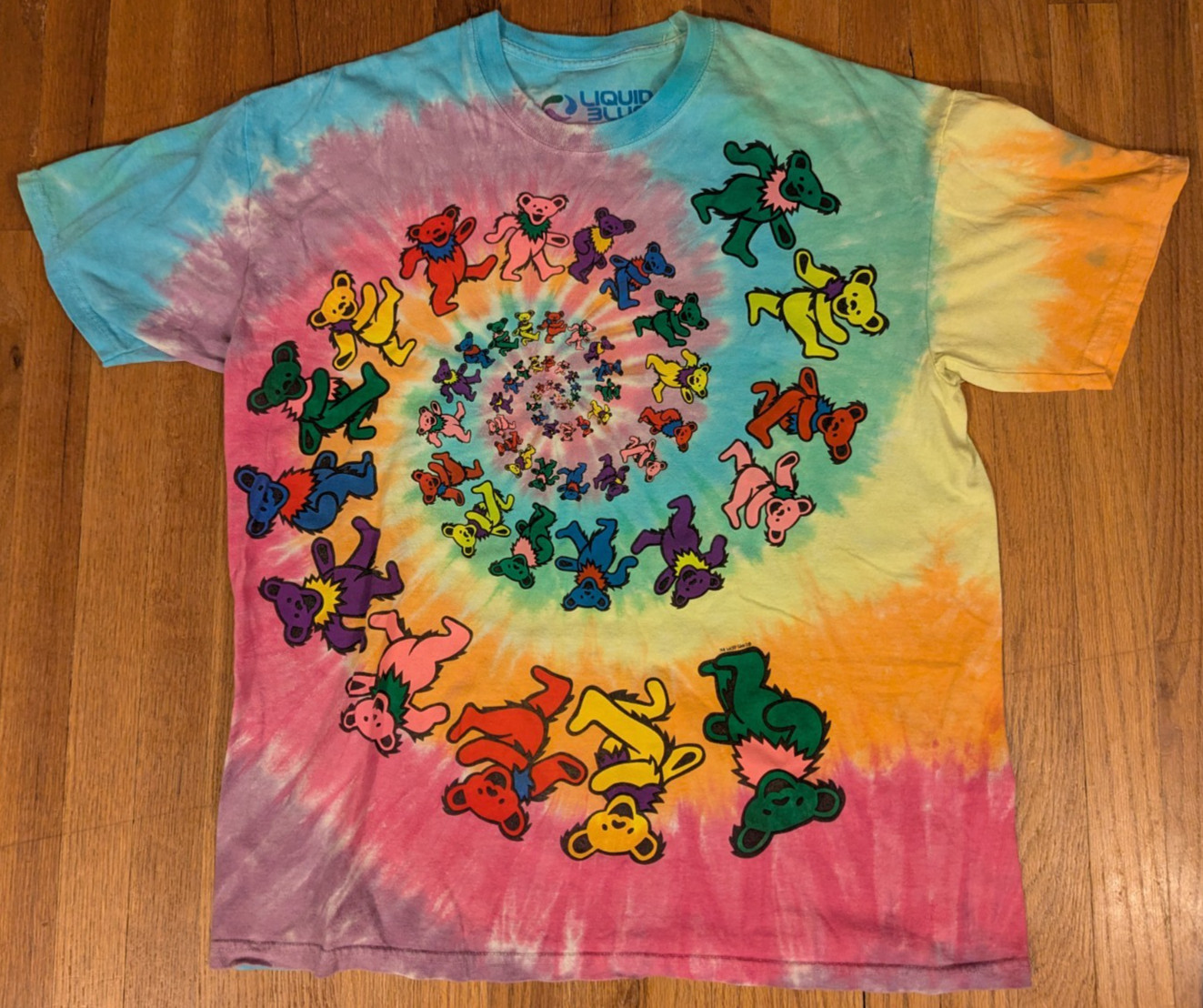 Grateful Dead DANCING BEARS Liquid Blue Tie Dye T Shirt Large