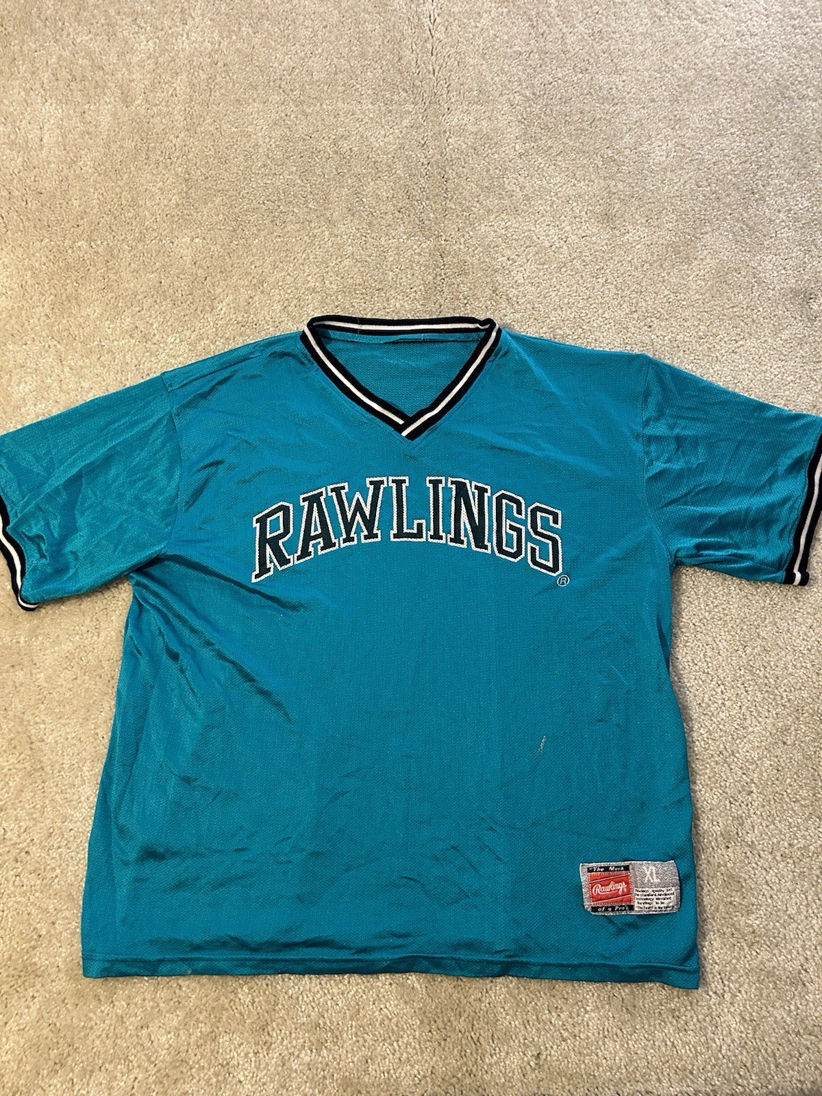 Vintage Rawlings Jersey Shirt Mens XL Blue Spell Out Logo Pullover