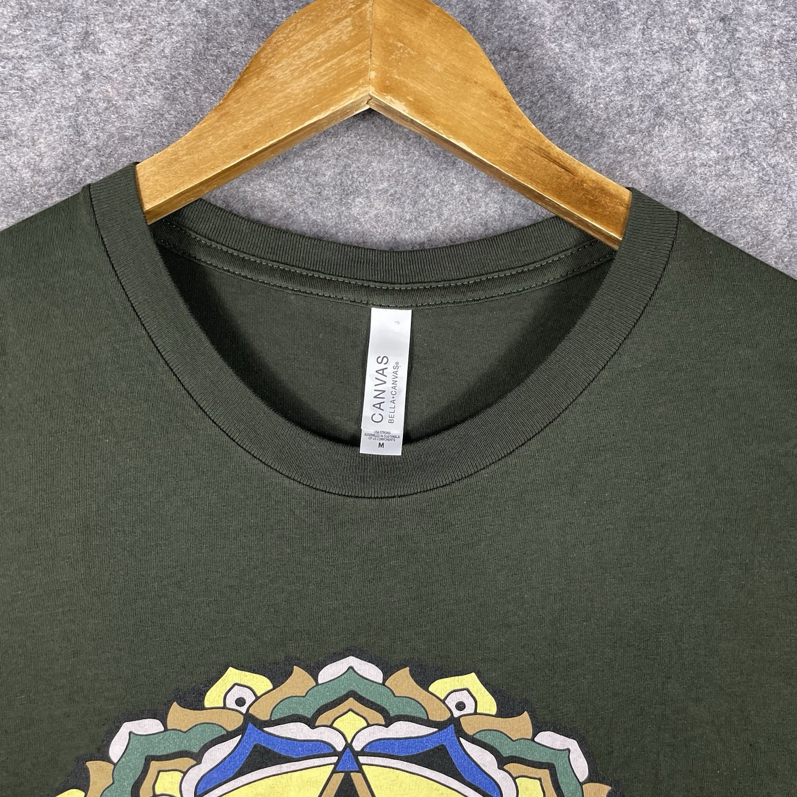 Grateful Dead Butterfly Bear Skull Mandala Lotus Art T-Shirt Mens Medium Green