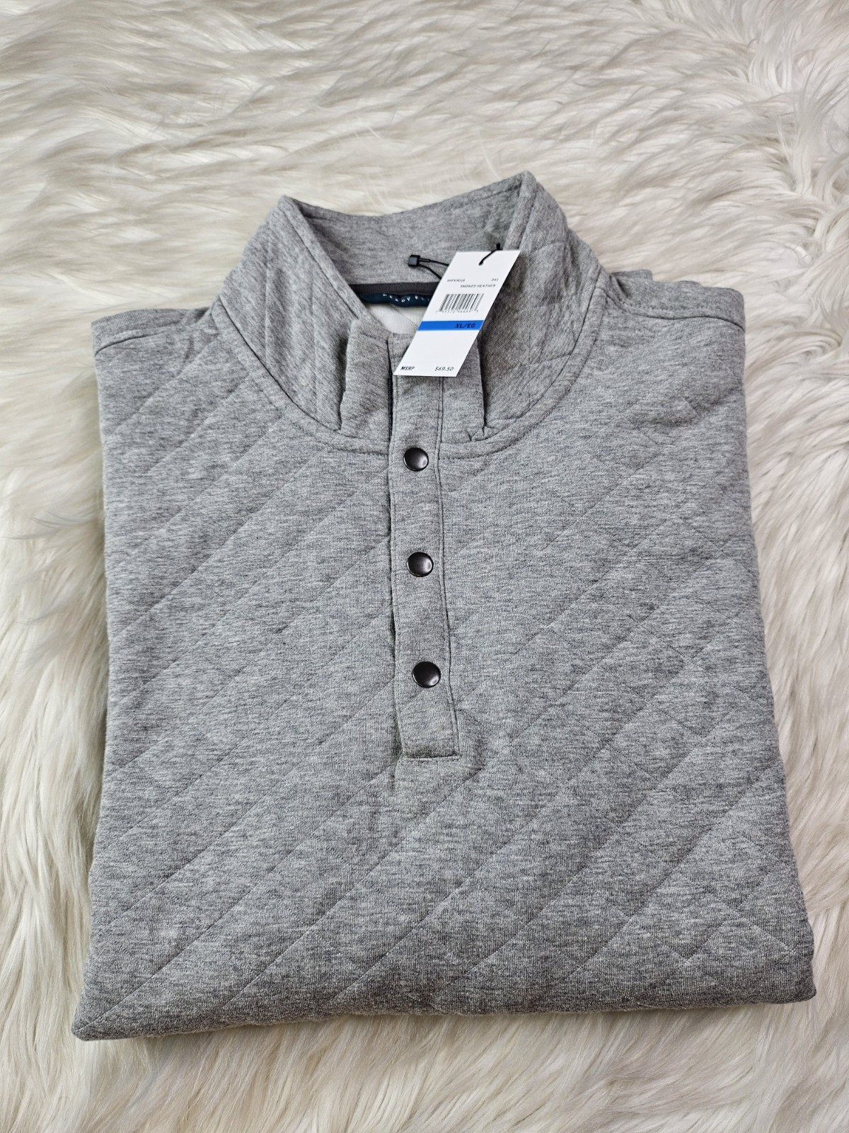 Perry Ellis Long Sleeve Henley Quilted Sweater in Gray Mens Size XL NWT