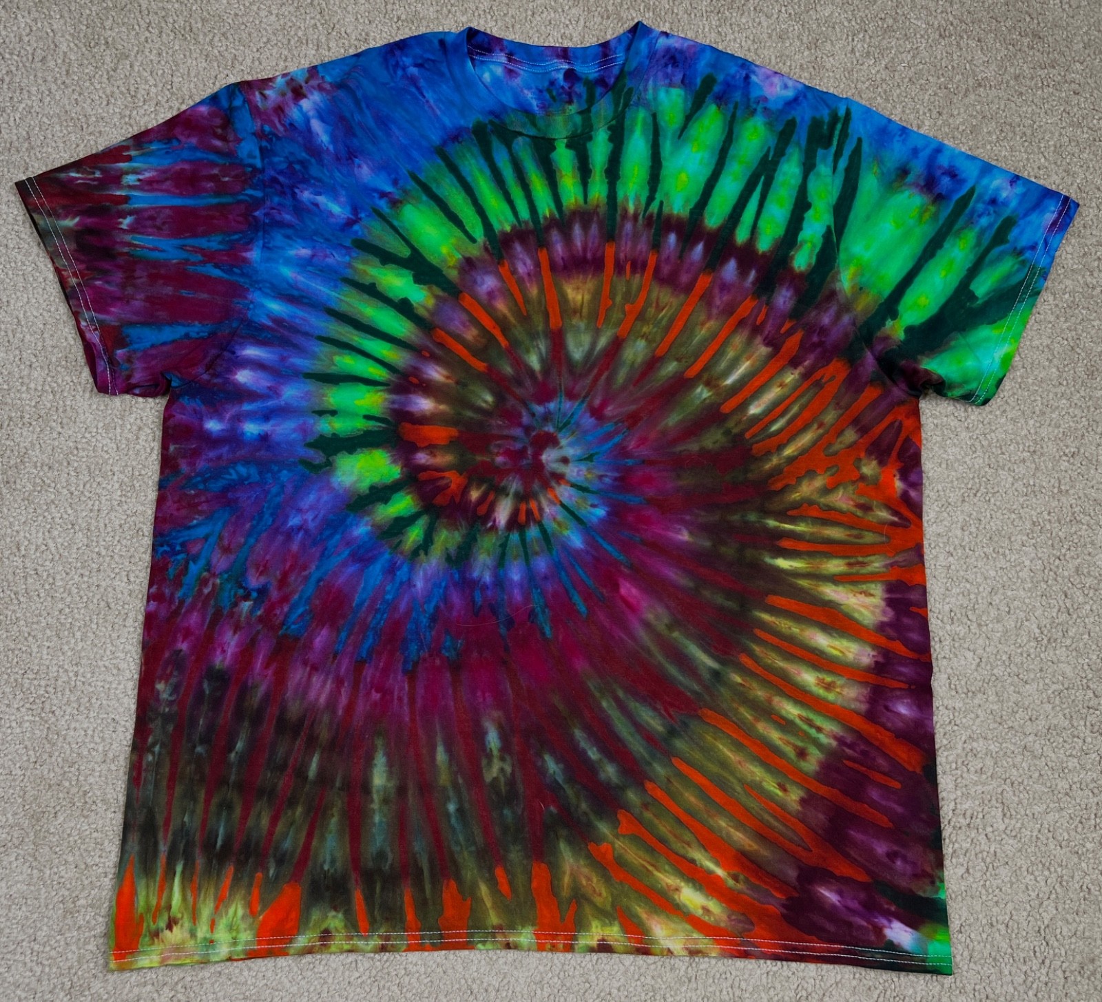 Handmade Ice Tie Dye T-Shirt 2XL Mens Womens Soft Cotton Double Layered Spiral