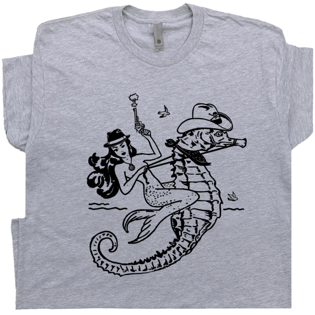 Mermaid T Shirt Cowgirl Vintage Rodeo Tee Cool Country Outlaw Men Women Seahorse