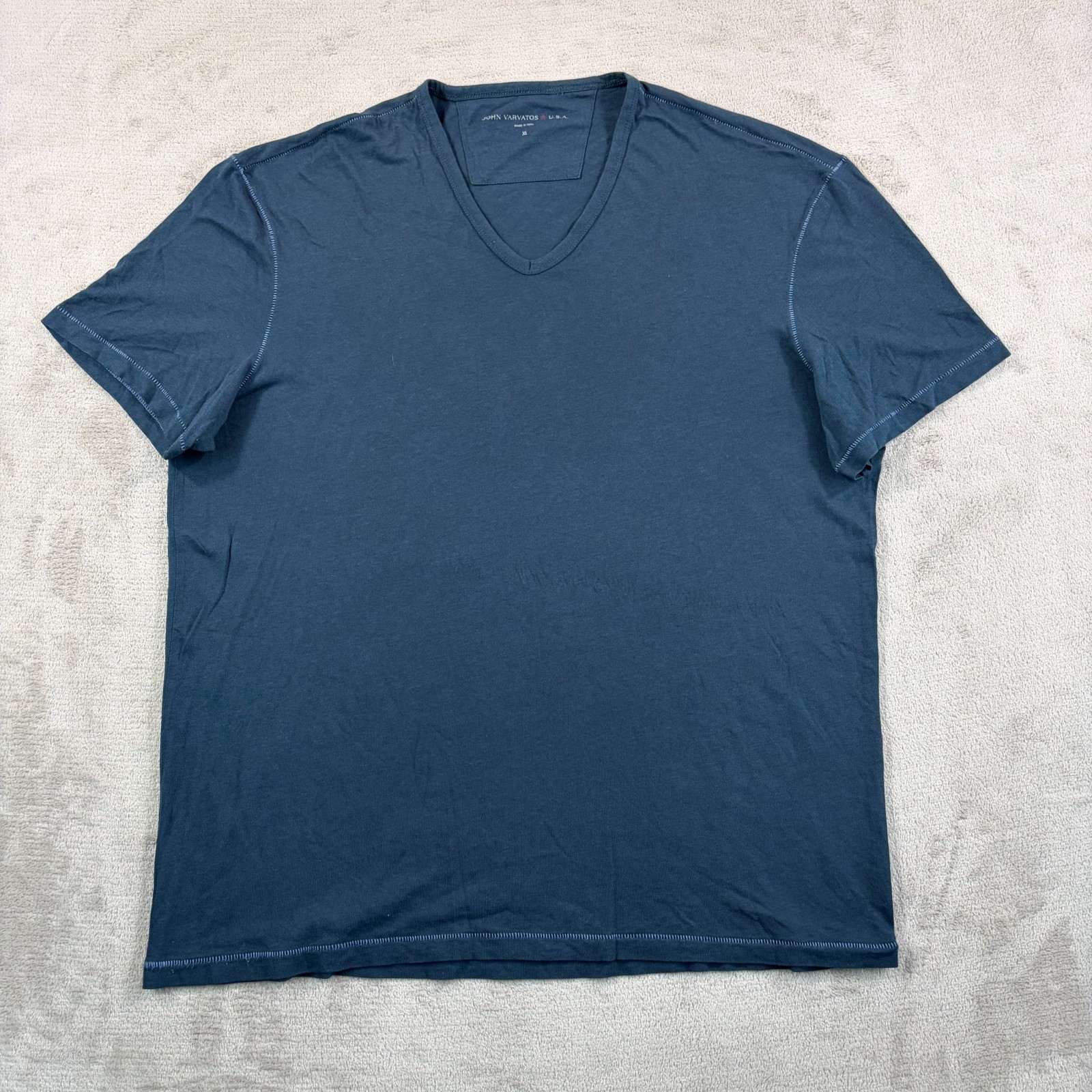 John Varvatos USA V Neck T Shirt Men XL Blue Pima Cotton Single Stitch Designer