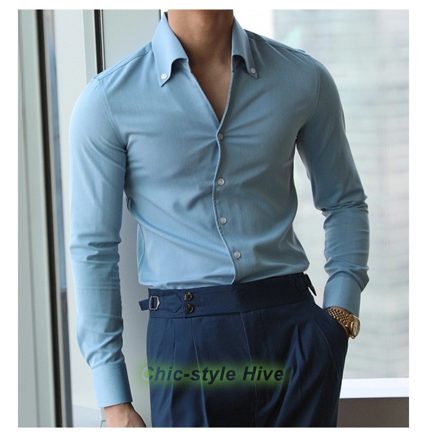 Men’s Collar Shirt Wrinkle-free Casual Slim-fit with A Lapel Design Shirts