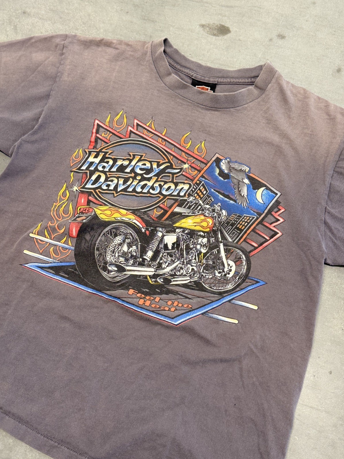 Vintage 1995 Harley Davidson motorcyle Feel The Heat flames Single Stitch large