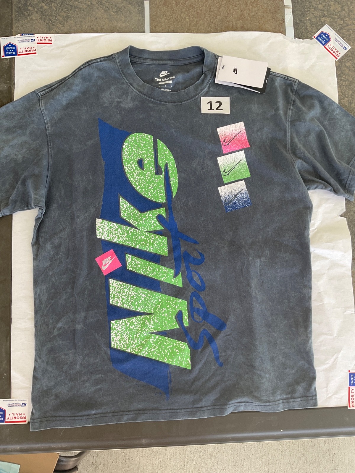 Nike Tee Shirt Short Sleeve Blue Bright Green Sportswear New 100% Cotton