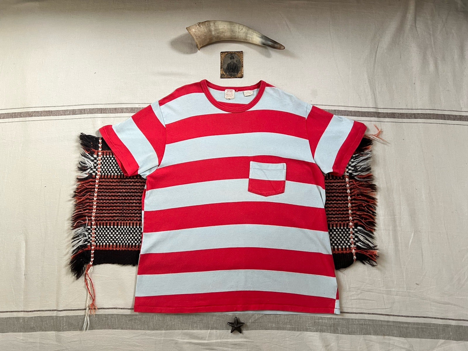 LVC T-Shirt XL 50s Casuals Levi’s Vintage Clothing Wide Stripe Red Grey Biker