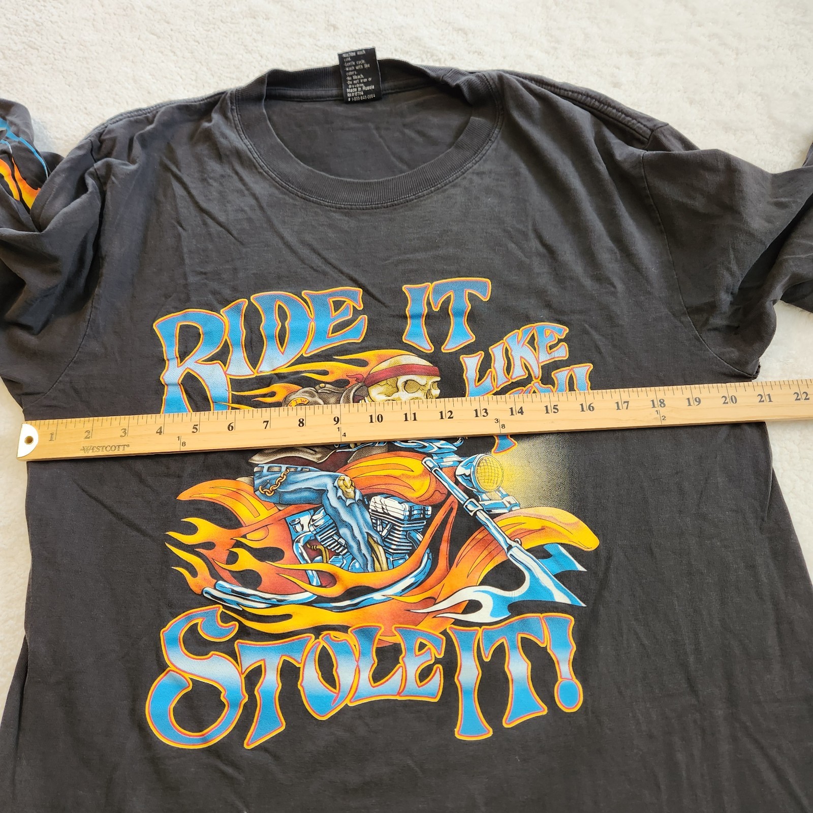 Y2K Flaming Skeleton Biker Graphic LS Shirt Lightning Clothing size Large