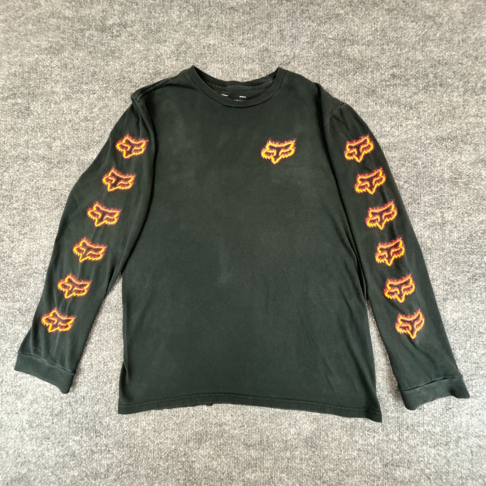 Fox Racing Shirt Mens Medium Black Motocross Faded Biker Streetwear Pullover Y2K