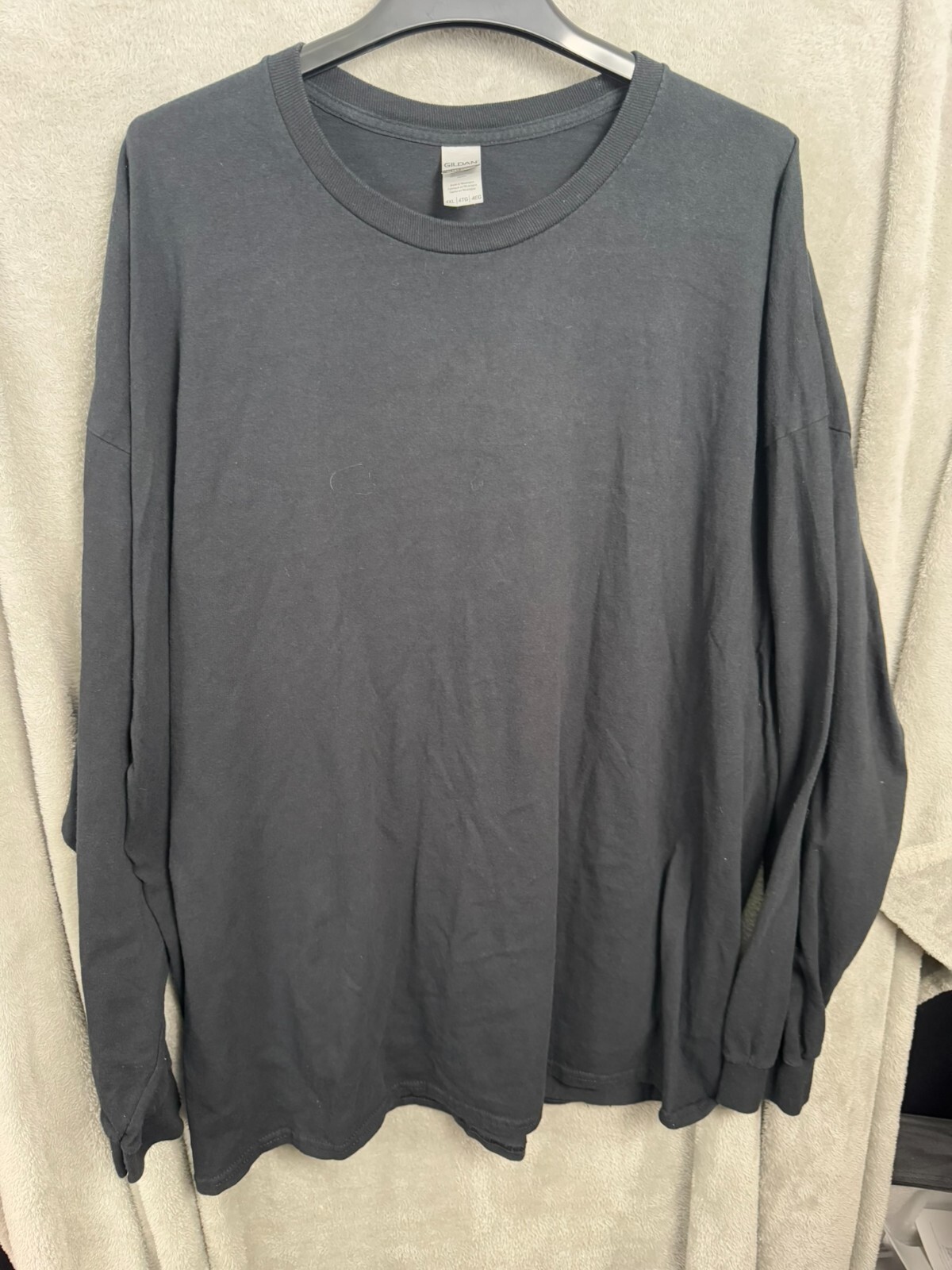 Gildan Casual T-Shirt Men 4XL Black Ultra Cotton Round Neck Long Sleeve Pullover