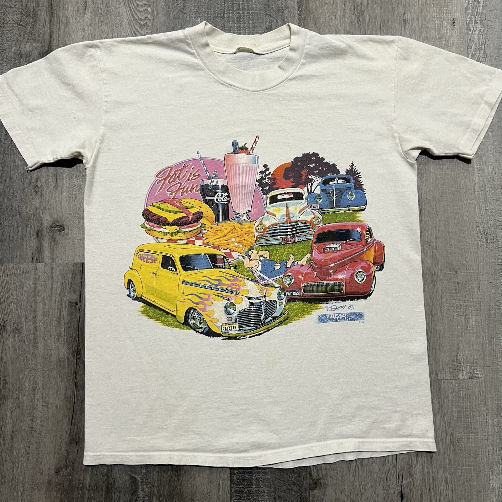VTG Tread Marks Fat Is Fun Street Rat Rod Fat Fender 30s/40s Classic Car T Shirt
