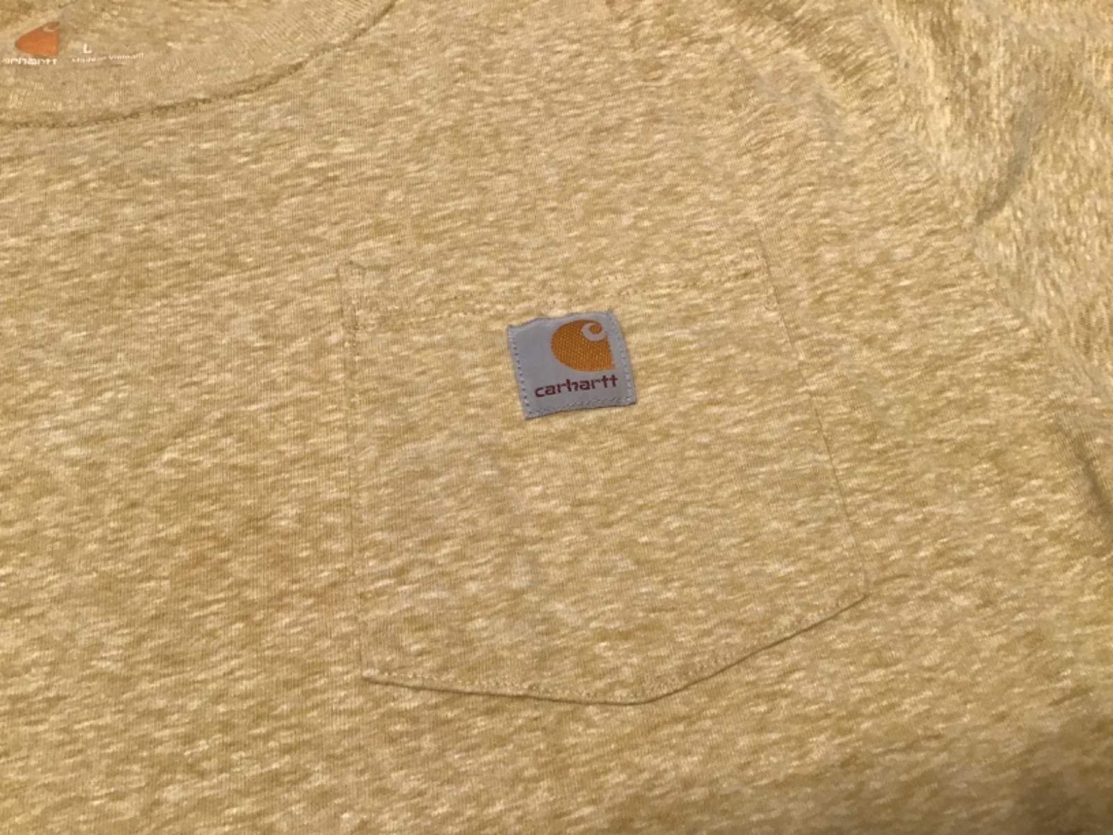 Carhartt Men’s T-Shirt LARGE Original Fit Heather Gold Pocket Tee Workwear Shirt