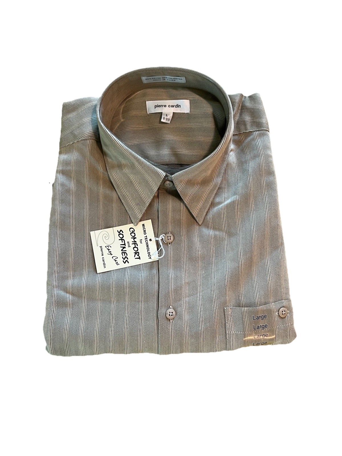 NWT Striped Pierre Cardin Button Up SIZE LARGE Tan And Black Stripe